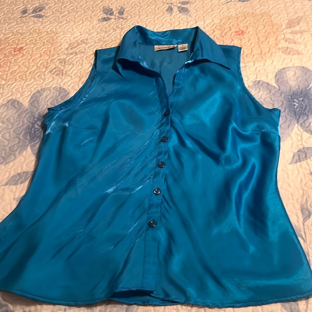 Blue Diamond Plus-blue shiny blouse, size 18.
